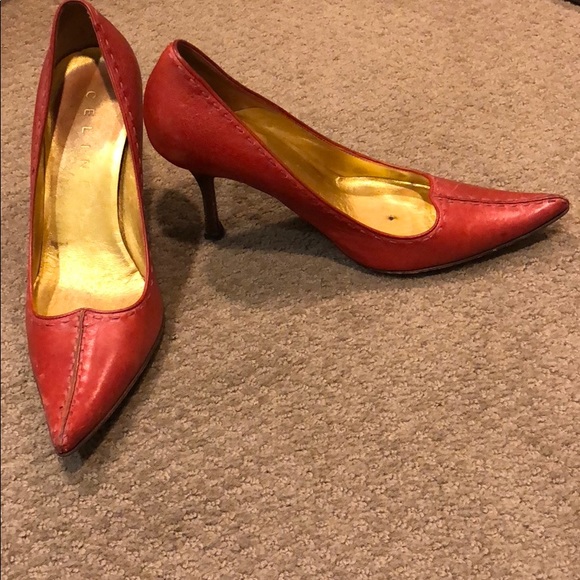 Celine red heels, with visible top stitching Sz 36 - Picture 2 of 6